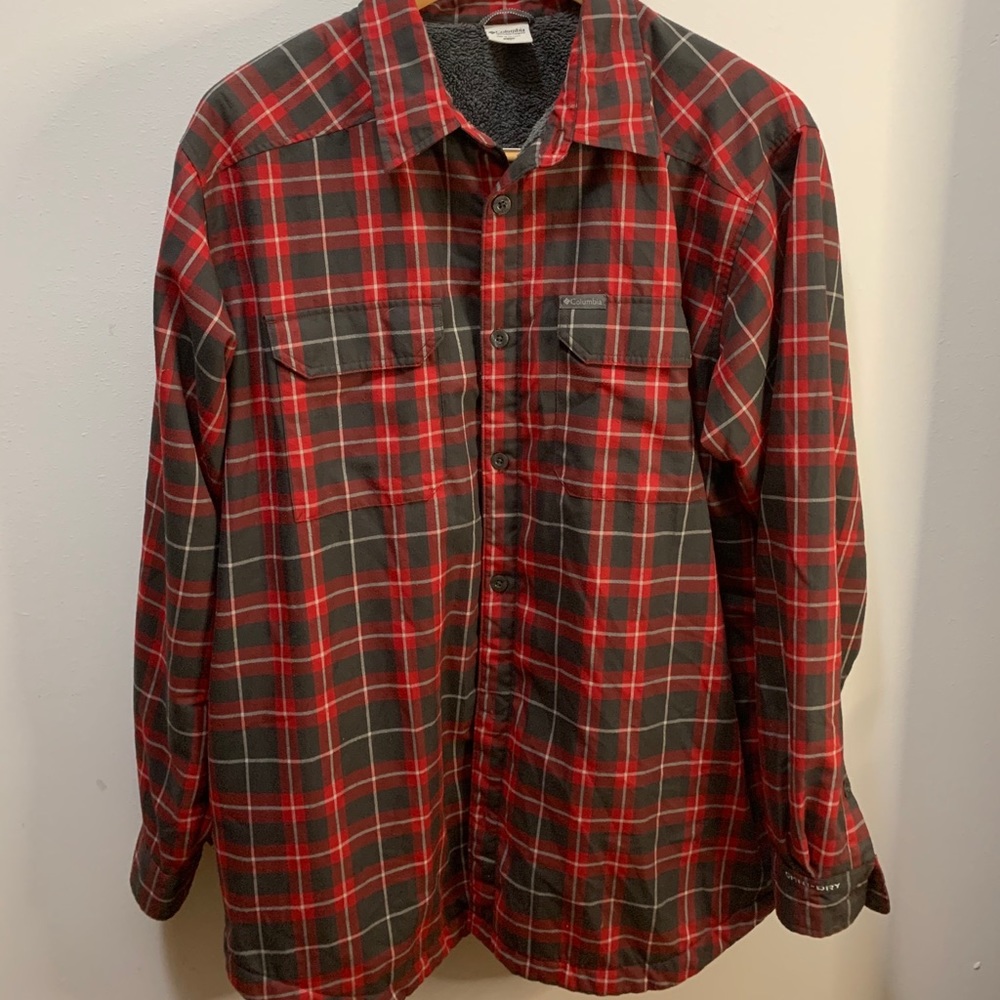 Men’s Columbia red plaid w/fleece shirt jacket